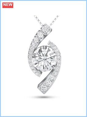 Moissanite Pendant Necklace Platinum Plated Sterling Silver Gift for Her